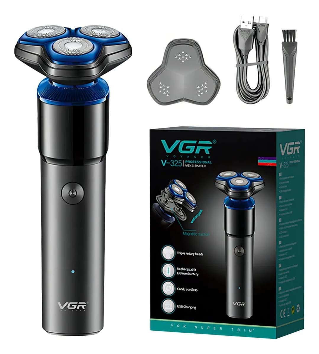 Afeitadora Eléctrica Hombre VGR V-325 Recargable Inalámbrica Rotativa Impermeable