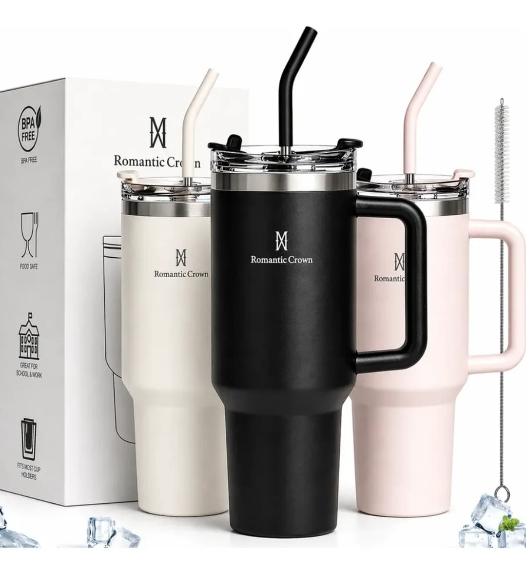 Vaso Térmico 1200ml Antiderrame Manija Sorbete Acero Inoxidable