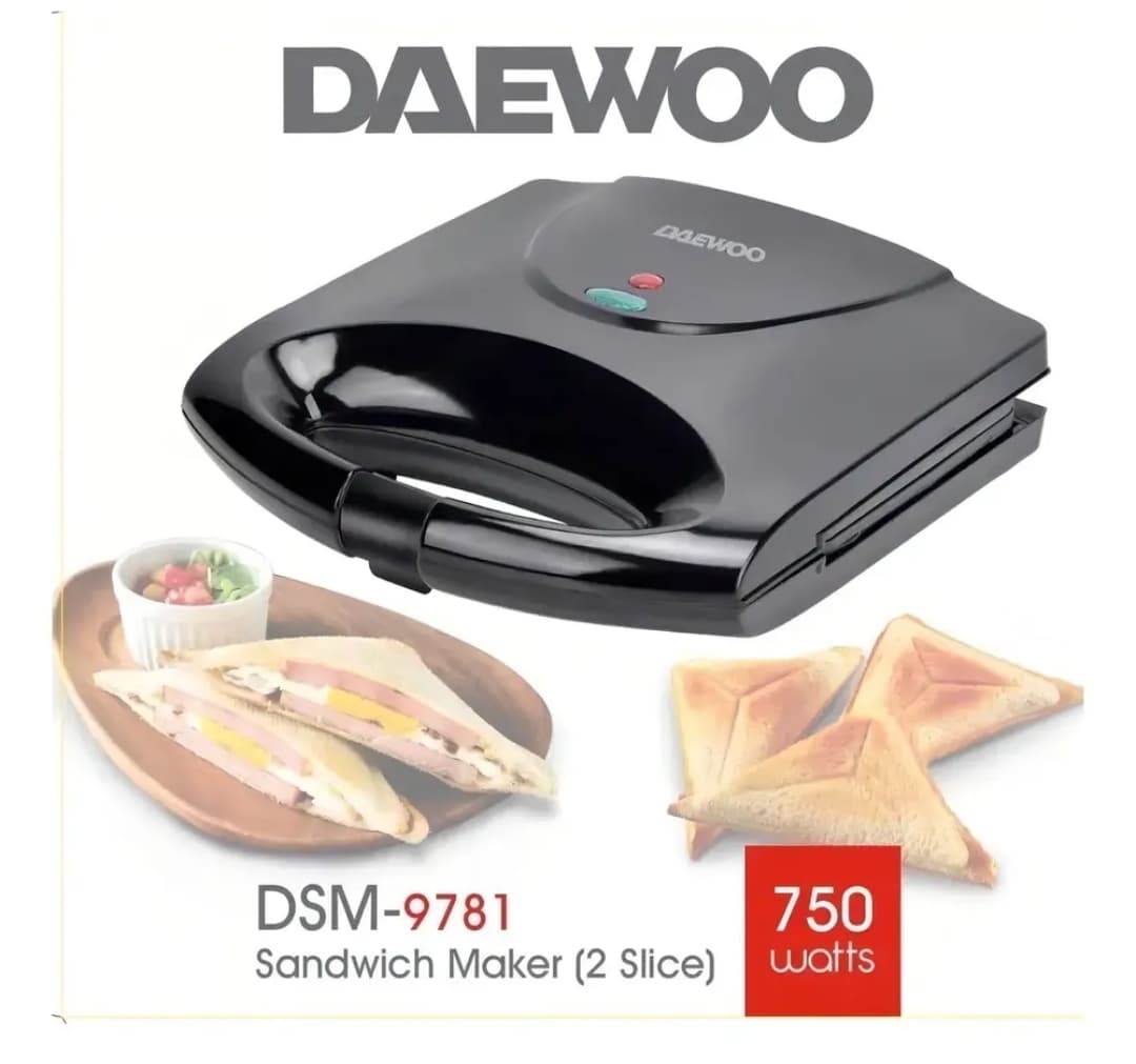 Sandwichera Tostadora Eléctrica Daewoo Antiadherente Negra